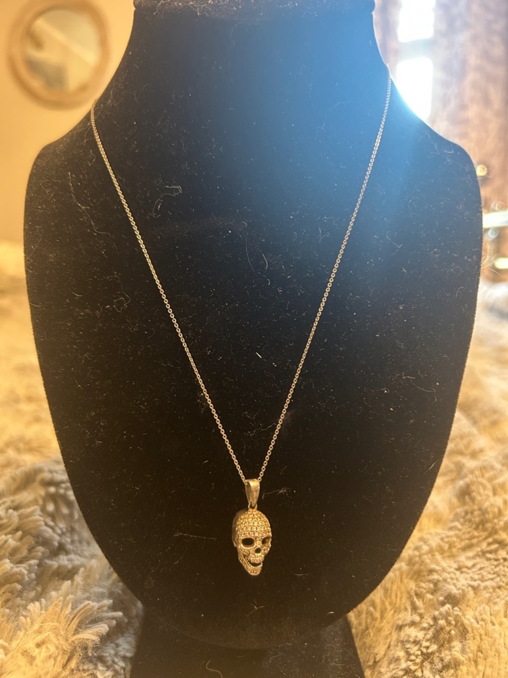 Sterling silver crystal diamond Skull Pendant Necklace - Women Jewelry 20”